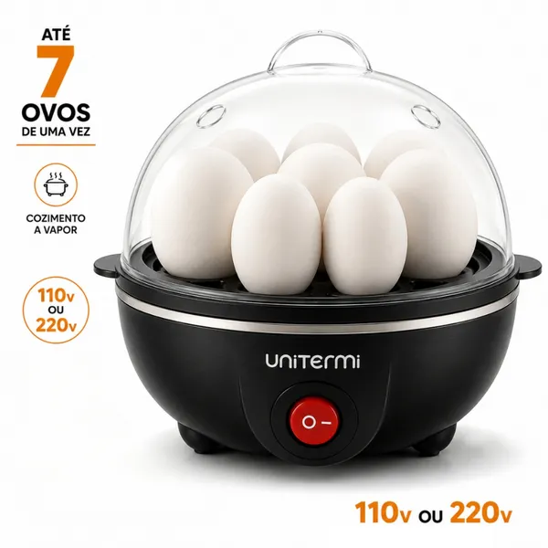 Cozedor de Ovos Eletrico 7 Ovos Voltagem 110V ou 220V Ovo Mole Medio Duro Desliga Sozinho Unitermi