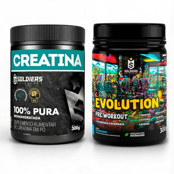 Kit: Creatina Monohidratada + Pré Treino Evolution 300g  - Soldiers Nutrition Força Performance