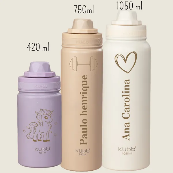 KUBB Garrafa Térmica Inox  420ml 750ml e 1050ml com Alça Mantém Quente e Frio À Prova de Vazamento