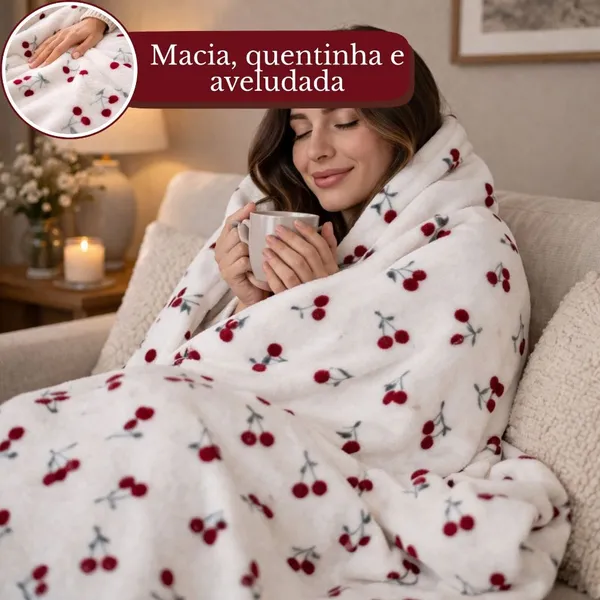 Manta Cobertor Casal Queen Microfibra Antialérgica Soft Flanel Macia Quentinha Cereja Habitat
