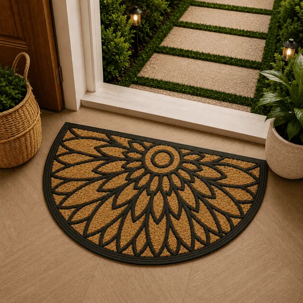 Tapete Porta Entrada Casa Capacho Fibra de Coco Flor de Lotus 45x75cm Kapazi