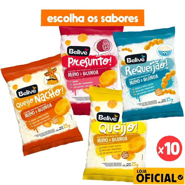 Kit 10 Salgadinhos de Milho Sem Glúten Sem Leite Belive - 25g