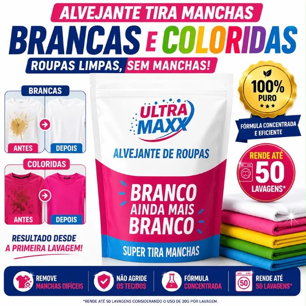 Percarbonato 100% Puro Tira Manchas Roupas Brancas e Coloridas