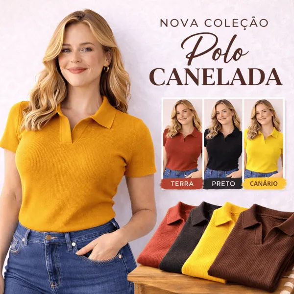 Blusa Polo Feminina Ribana Canelada Fina Manga Curta Ajustada Confortável Casual Elegante P  M G