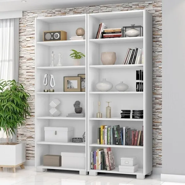 KIT 2 ESTANTES PARA LIVROS 5 PRATELEIRAS 188CMX121M OFFICE BRANCO/TX BRANCO TX