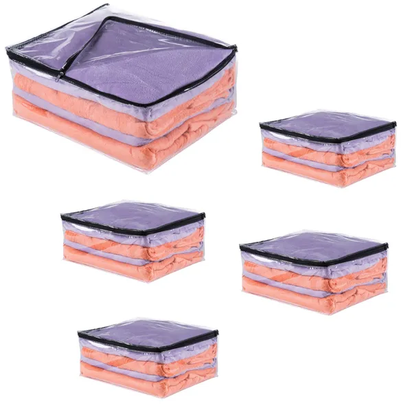 Kit 5 Saco Organizador zíper Cobertor Casaco Guarda Roupa Anti-Poeira Anti-Umidade Multiuso 44 x 20 x 38