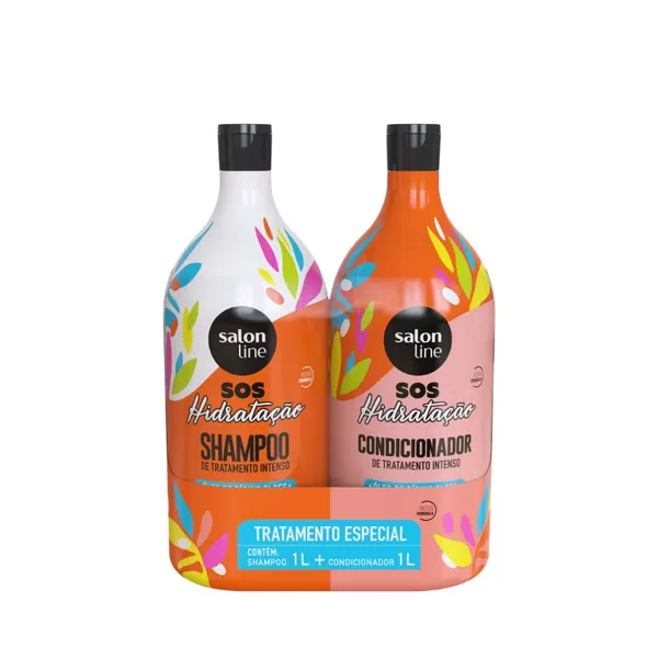 Kit S.O.S Hidratação Óleo de Rícino Shampoo e Condicionador Litrão Salon Line