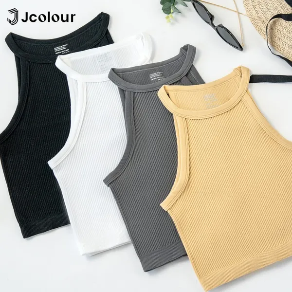 Jcolour Kit 3 Blusinha Feminina Básica Canelada Tendência de Verão para Yoga Pilates Fitness Corrida