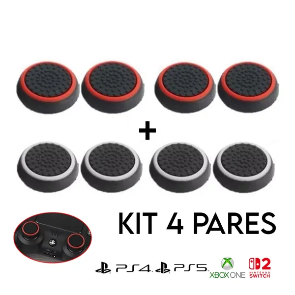 Kit 4 Pares 8 unidades de Grip Silicone Botão Ps3 Ps4 Ps5 Xbox  Wii Switch 2