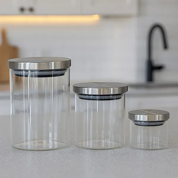 Jogo 3 Pote de Vidro 290ml, 600ml, 950ml Tampa Inox Belovidro
