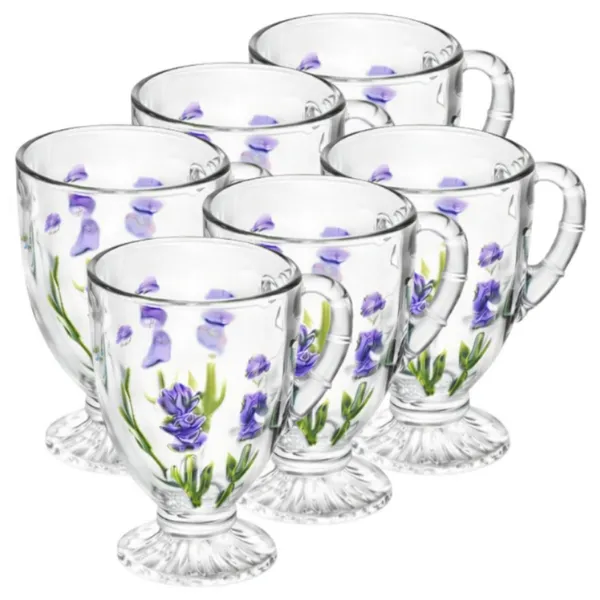Jogo 6 Canecas Xícaras De Café 190Ml Capuccino Lavanda Cristal Lyor Elegante Sofisticadas