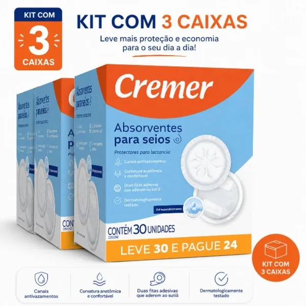 Kit 90 und Absorvente Para Seios Cremer Descartável Amamentação Toque Suave Proteção Contra Vazamento Amamentação