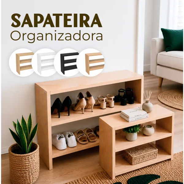 Sapateira Organizadora Branca / Amadeirada / Preta / Crua - 60cm ou 50cm Largura - Quarto Corredor Entrada Lavanderia