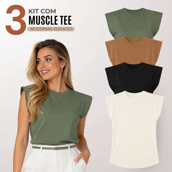 Kit 3 Blusas Feminina Muscle Tee 100% Algodão