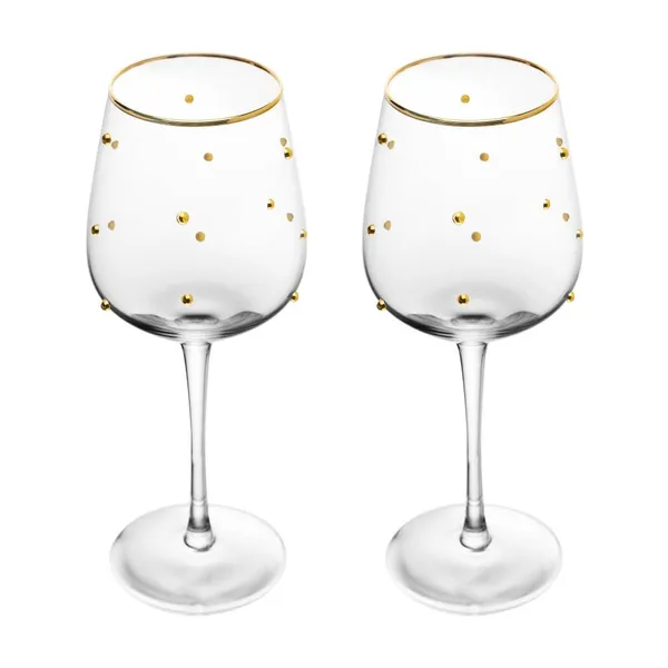 Jogo 2 Taças Para Vinhos Balls Fio De Ouro 350ml Vidro - Wolff