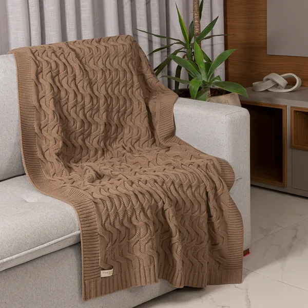 Manta Peseira Para Cama Sofa Quarto Sala Decorativa Tricô 150x90cm Modelo Maldivas