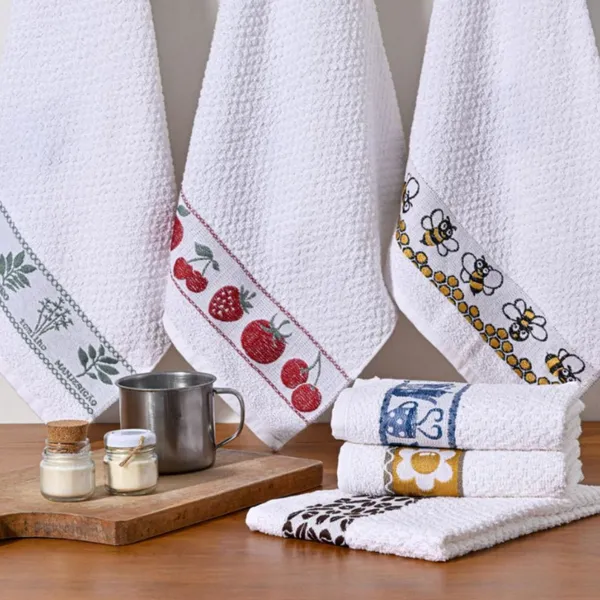 Kit 10 Pano de Prato Jacquard Gourmet Premium Atoalhado Felpudo Toalha de Copa 45x70cm 100% Algodão
