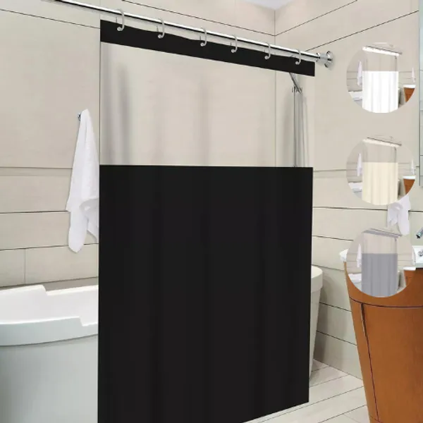 Cortina de Box Com Visor Transparente Em PVC Impermeável Para Banheiro Anti Mofo Com Ganchos Varias Cores