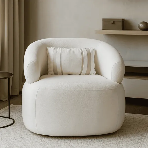 Poltrona Serena Orgânica Bouclê Off White com Almofada Sofisticada e Confortável para Sala de Estar – AV