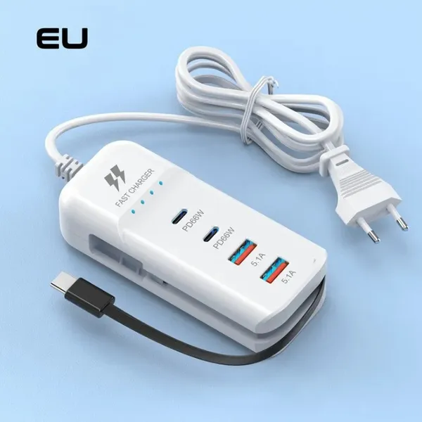 Carregador de Mesa Turbo Rápido 5.1A Possui 2 USB/2 Tipo-C E Um Carbo Tipo C 66W - Touro Shop