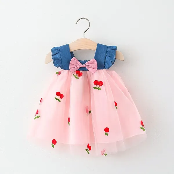 Roupa De Verão Para Bebê De Malha Jeans Coreana , Princesa Bordada Crianças De 0 A 24 Meses