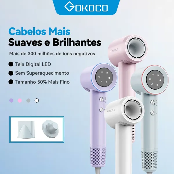 GOKOCO Secador de Cabelo GD029 Alta Velocidade Secador Íons Negativos Profissional 1500W de 2 Minutos Secagem Rápida