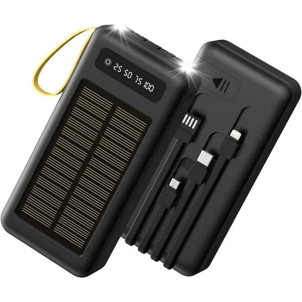 Carregador Portátil Power Bank Solar 20.000mah Com cabos 5 Em1 LED lanterna