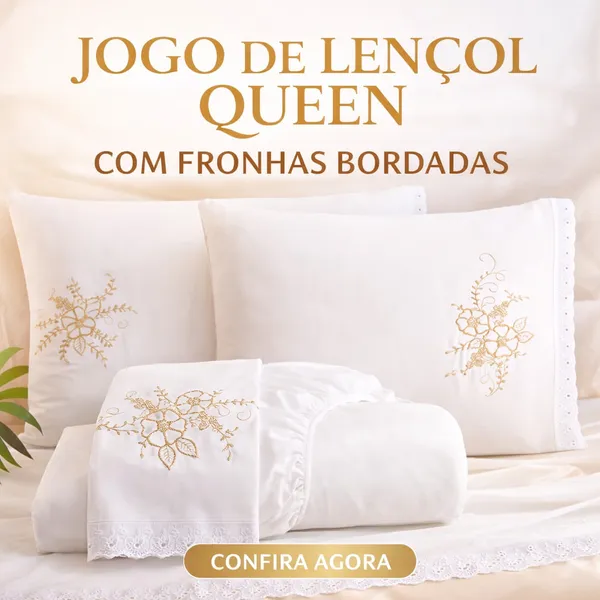 Jogo de Lençol Veneza Cama Queen Com Lese e Bordado 3 Peças para o Dia a Dia Cores