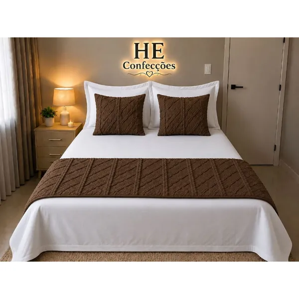 Kit 3 Peças Cama Posta 1 Peseira e 2 Capas de Almofada Decorativa Flannel trançado bem Elegante