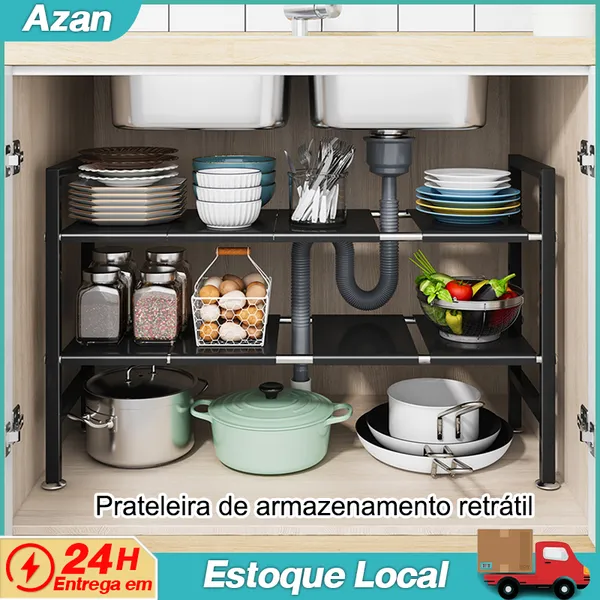 Prateleira para pia de cozinha retrátil Organizador de Panelas Armário Suporte organizador multifuncional para