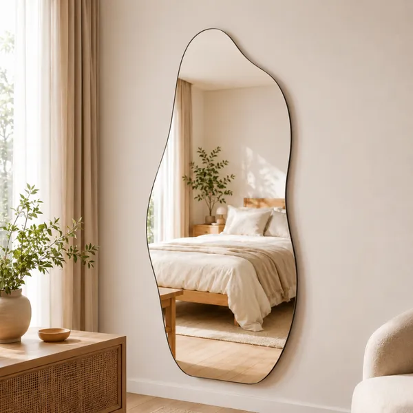 Espelho Mirano Orgânico Madrid 80x40cm Lapidado Grande Moderno para Banheiro, Lavabo, Quarto e Parede