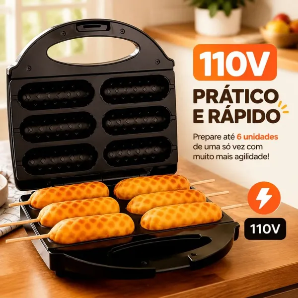 Máquina de Crepe Crepeira Elétrica Antiaderente Hot Dog Queijo Coalho Espetinho No Palito 110v LCK