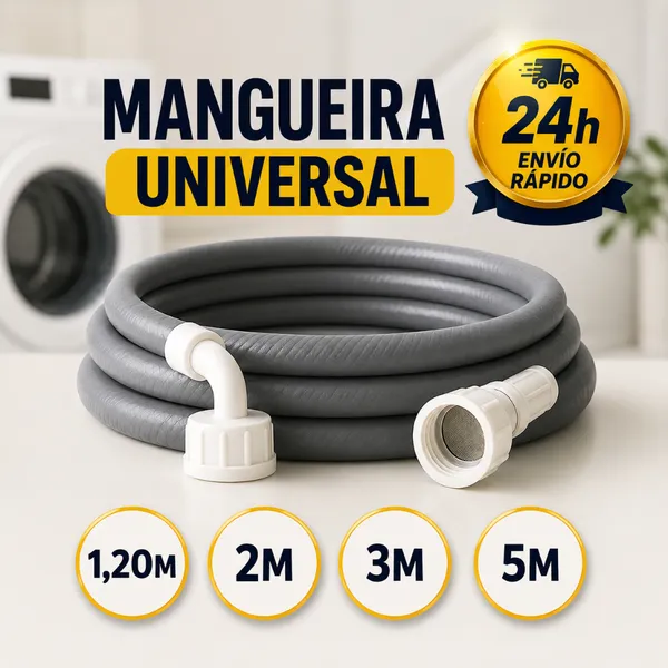Mangueira de Entrada Máquina Lavar 1,20m 2m 3m e 5 metros Lavadora Louça e Seca Universal Compativel