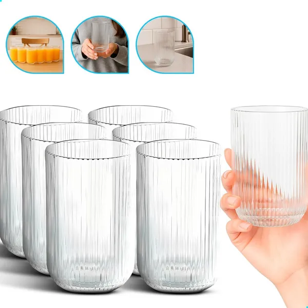Jogo De Copos 6 Peças De Vidro Cameratta Canelado 420ml Suco Agua