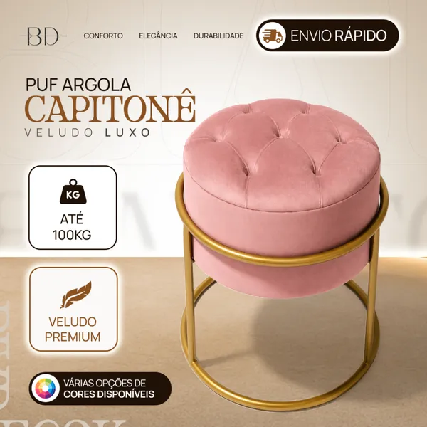 Puff Capitonê Redondo Tecido Veludo Banqueta Moderna para Sala, Loja, Mesa de Jantar e Penteadeira
