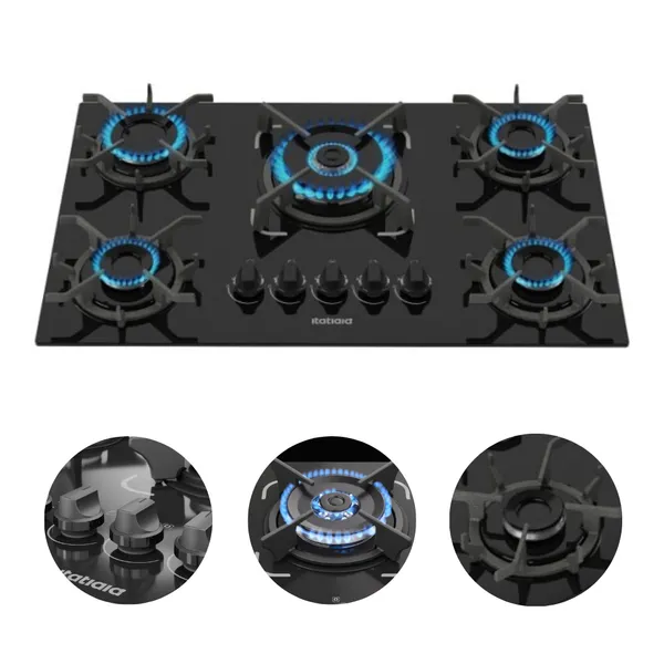 FOGÃO COOKTOP 5 BOCAS TRIPLA CHAMA ITATIAIA  TREMPE FERRO FUNDIDO ITACOOK PREMIUM
