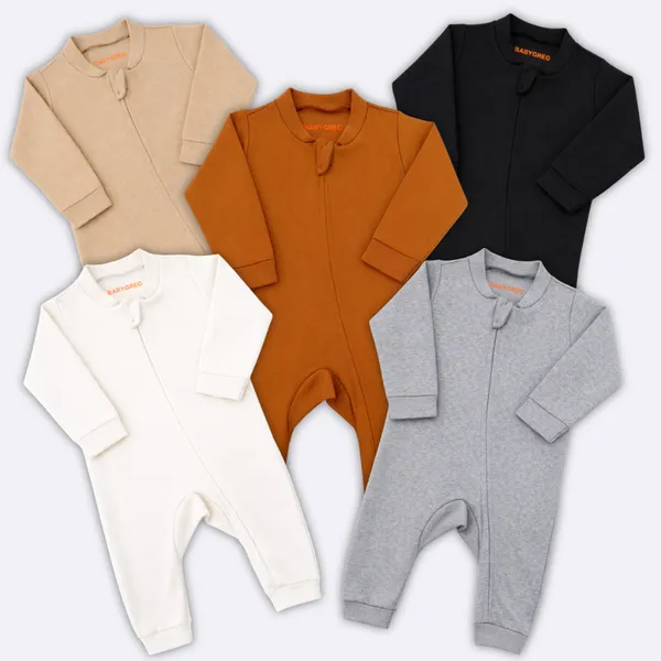 Kit 5 Macacão Minimalista de Bebê com Ziper em Suedine Baby Greg 100% Algodão (RN/P/M/G/GG)