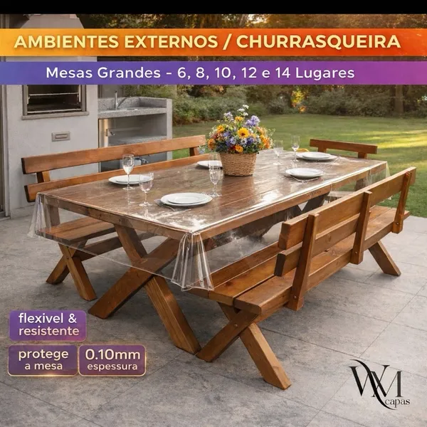 Toalha em PVC Protetor Plástico para Uso Externo - Churrasqueira Varanda Área Gourmet Transparente Protege Mesa Jantar