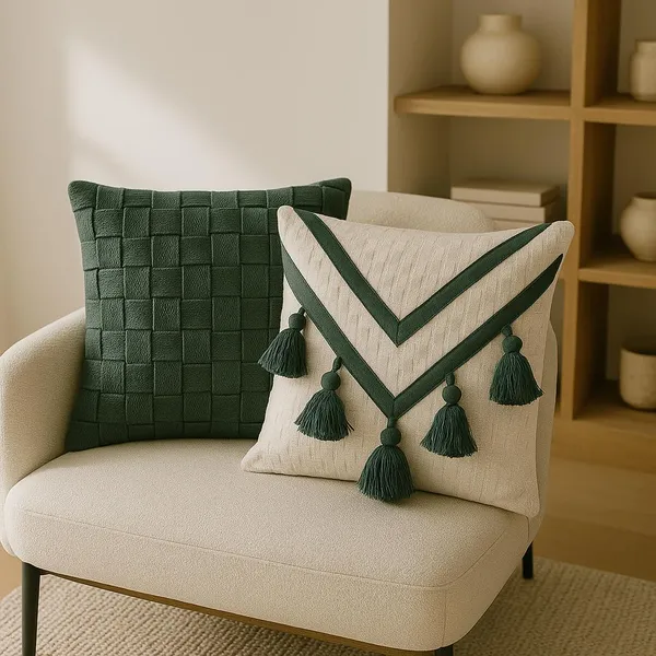 Capa Almofada Trançada Macramê Artesanal Boho Sofá Decoração 100% Algodão Verde 45x45