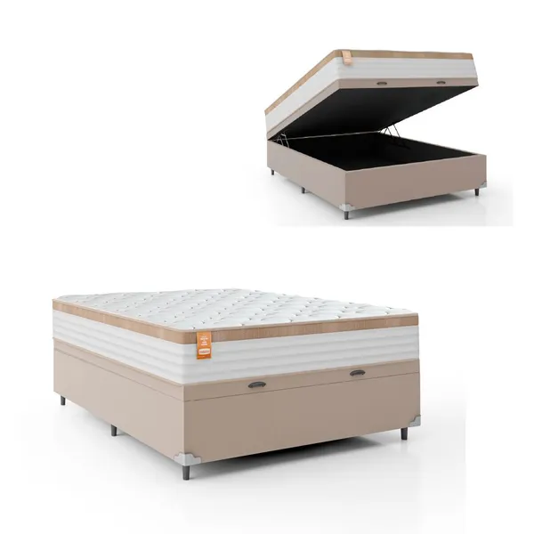 Cama Box Baú Casal Colchão Molas Ensacadas Real