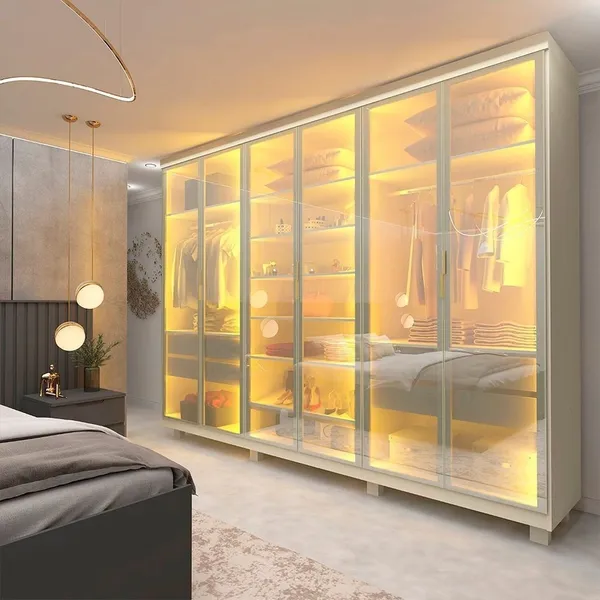 GUARDA-ROUPA CASAL 6 PORTAS, COM 6 PORTAS REFLECTA COM PÉS COM LED IMPERATRIZ 100% MDF YESCASA OFF WHITE OFF WHITE