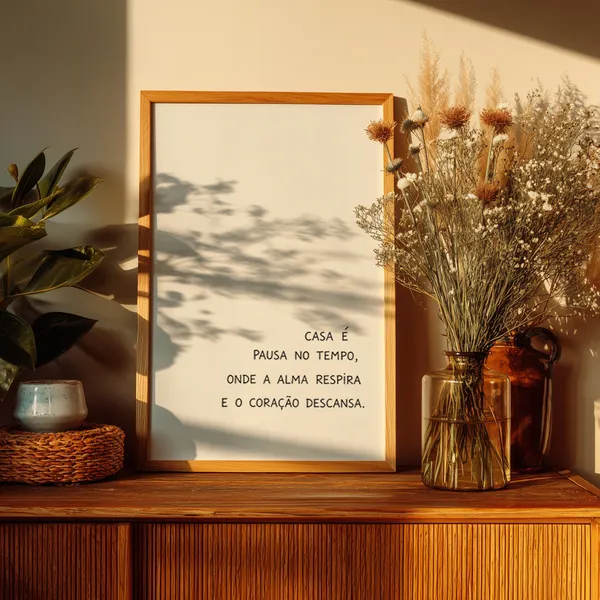 Quadro com Moldura Frase Casa Lar Aconchego Minimalista Parede Sala Quarto Escritório