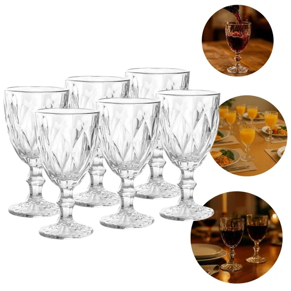 Jogo de 6 Taças de Cristal ​330ml de Brilho Incomparável - Linha Premium Decorativa