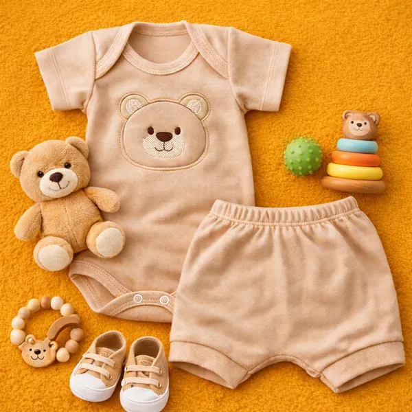 Conjunto Bebê Menino com Bory e Tapa Fraldas tecido canelado macio e confortável