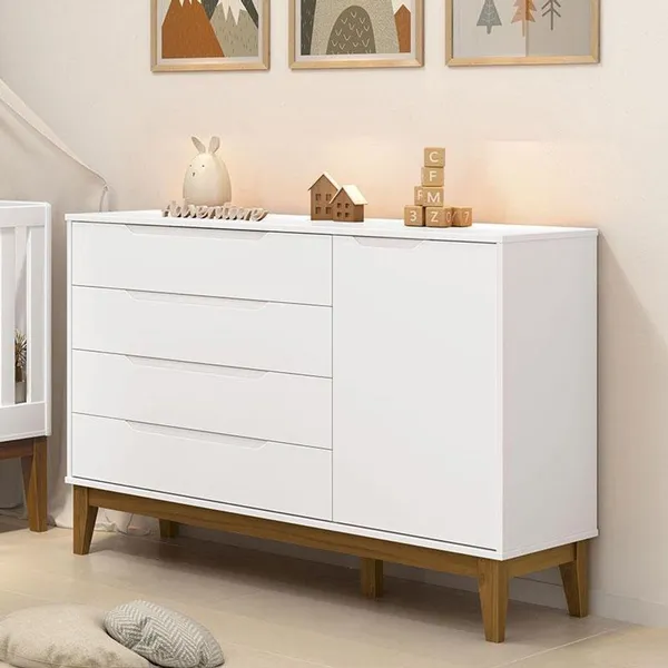 CôMODA COM PORTA CLASSIC ELFE BRANCO ACETINADO AMADEIRADO - RELLER