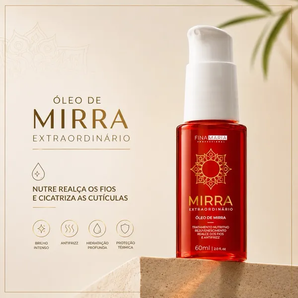 ÓLEO DE MIRRA EXTRAORDINÁRIO 60ML | NUTRE REALÇA E CICATRIZA OS FIOS | FINA MARIA PROFESSIONAL
