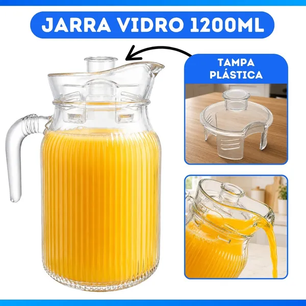 JARRA DE VIDRO COM ALÇA COZINHA 1200 ML