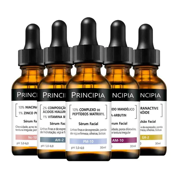 Kit 5 Séruns Principia Niacinamida + Hialurônicos + Peptídeos + Mandélico + Retinóide