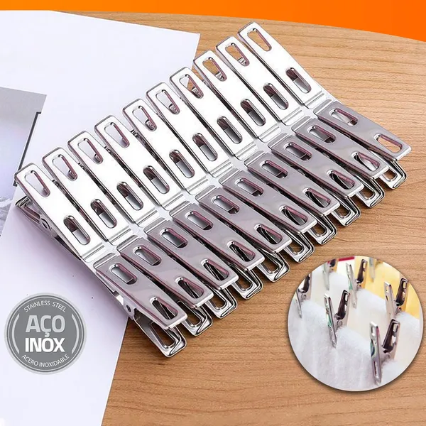 Kit 10 a 50 Grampos Prendedores De Roupa ​100% Aço Inox Super Resistentes