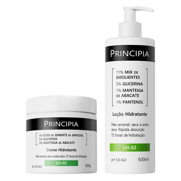 Principia Kit Hidratação Corporal Dupla – Loção Hidratante LH-02 500ml + Creme Hidratante CH-02 454g